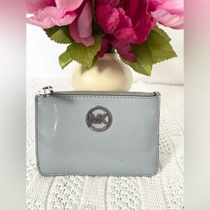 Michael Kors light blue patent leather zip cardholder